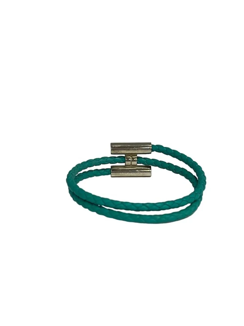 Hermes Bangle Tournis Leather Blue Silver Braid Bracelet